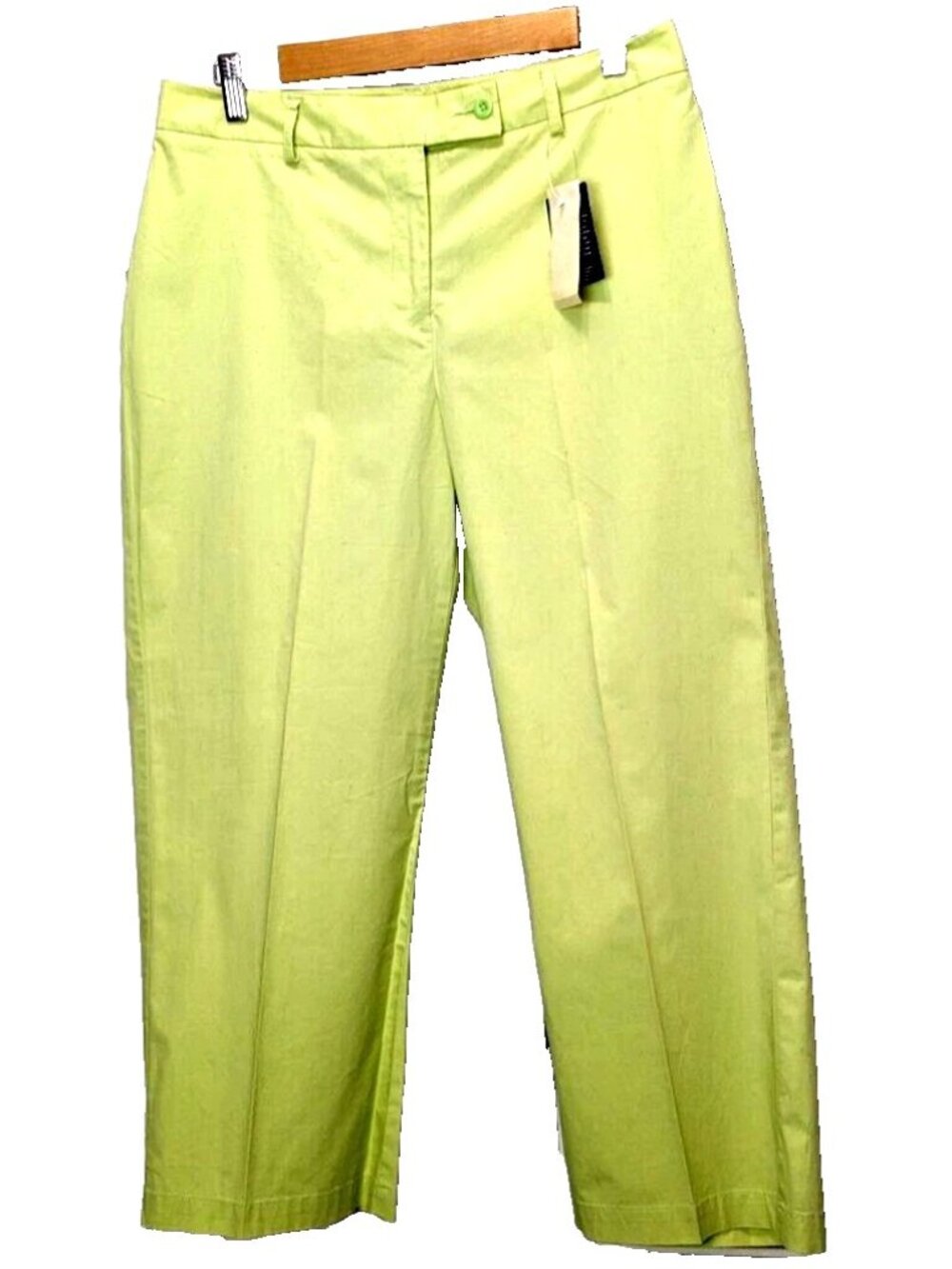 Land's End Womens Cropped Pants Cotton Poplin Size 8 Yellow Green NWT 32 x 24